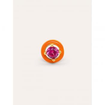 Pendiente Suelto Orange Pop Baño Oro con Circonita Central - Joya de Aleación de Metales Bañada en Oro de 18 Kt - Cierre de Silicona