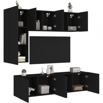 Muebles de TV de pared 5 piezas madera de ingeniería negro vidaXL