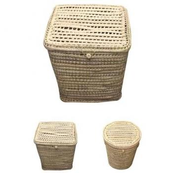 Cesta de Palma Natural Grande con Tapadera y Asas - Almacenamiento Redondo y Cuadrado, Ideal para Ropa y Decoración