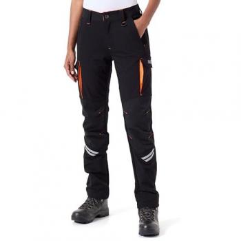 Pantalones de Trabajo Técnicos Sparco Oregon - Negro/Naranja, Talla L, 90% Nylon y 10% Spandex, Refuerzos en Rodillas y Bolsillos Laterales