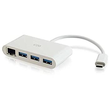 C2G USB-C 4-Port Docking Station and Hub with Ethernet Adapter - White
