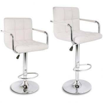 LANGRIA Taburetes de Bar Stockholm con Respaldo, Tapizados en Cuero de Imitación, Base, Reposapiés y Apoyabrazos en Acabado Cromado, Altura Ajustable, Para Cocina, Bar