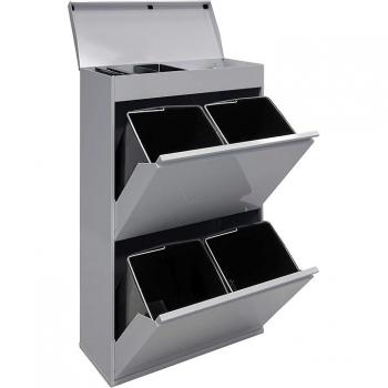 Cubo de Basura y Reciclaje ARREGUI Top de Acero con 4 Compartimentos y Bandeja Superior, Capacidad Total de 68L (4x17L), Ideal para Cocina, Casa u Oficina - Color Gris CR