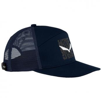 Gorra Salewa Pure azul marino con logo Salamander, diseñada para actividades al aire libre, fabricada en material ligero y transpirable, con ajuste regulable y protección UV