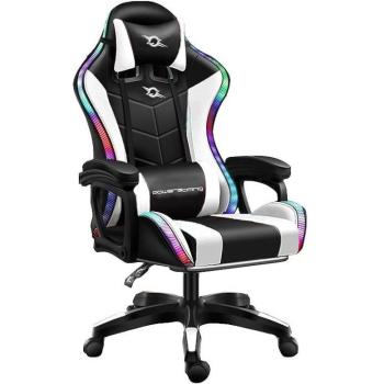 Silla Gaming PowerGaming LED RGB Blanco/Negro