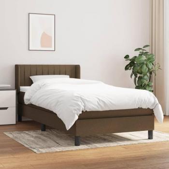 Cama Box Spring con Colchón de Tela Marrón Oscuro 90x190 cm