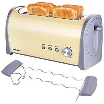 GARDOM Tostadoras Pan,Tostadora 4 Rebanadas 1400W, Tostadora Ranura Larga, Tostadora de Acero Inoxidable con Función de Recalentamiento,Descongelación y Cancelación