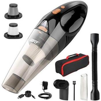 DOFLY Aspiradora de Mano sin Cable Potente, Aspirador de Coche de 12V 120W 8500PA, Luz LED, Filtro Lavable, Aspiradora Recargable Portátil Profesional en Seco y Húmedo para Hogar Oficina