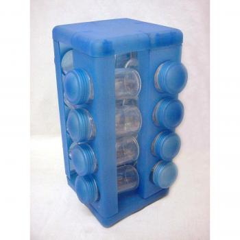 JUEGO 16 BOTES TARROS ESPECIEROS ESPECIES CRISTAL GIRATORIO PLASTICO AZUL