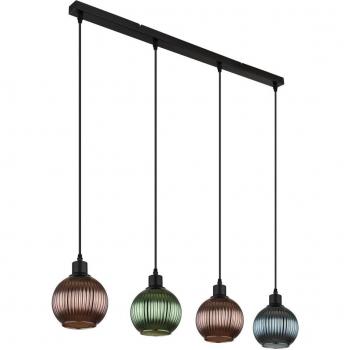 Lámpara Colgante Globo Zumba, Verde/Bronce/Petróleo, 90 cm, 4 Luces, Cristal
