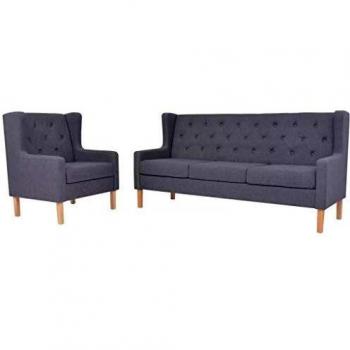 vidaXL Set Sofás 2 Piezas Tela Gris Asiento Sillón Taburete Banquillo Banca