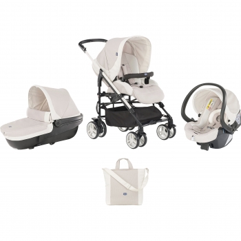 Chicco Trio My City - Sistema de paseo y viaje 3 en 1, capazo/carrito/coche, grupo 0+, color crema