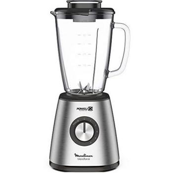 Moulinex Batidora de vaso Blendforce Cristal LM439D - Batidora vaso de cristal 800 W, 6 cuchillas con función pica hielos, 5 velocidades, limpieza fácil y jarra de cristal termoresistente de 1.25 L