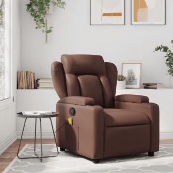 Sillón de masaje reclinable de cuero sintético marrón Vidaxl