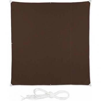 Toldo Vela Cuadrado Impermeable y Anti UV, 2x2 m, Marrón con Cuerdas de Soporte
