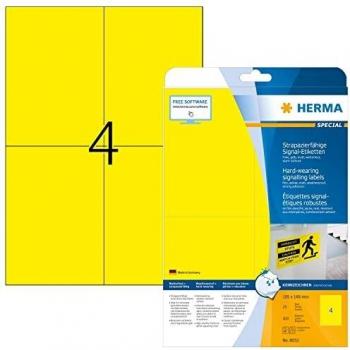 Etiquetas HERMA 8032, A4, 105 x 148 mm, amarillas, mate, resistentes al agua, autoadhesivas, 100 unidades (25 hojas de 4 etiquetas)