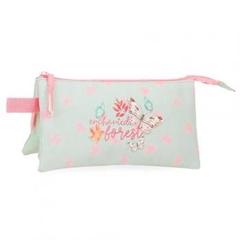 Estuche Triple MOVOM Enchanted Forest 22x12x5 cms, Poliéster, con tres compartimentos y asa para colgar