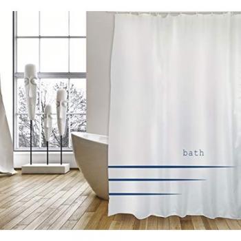 Cortina de Baño de Poliéster Premium MSV Pacco, 180 cm x 200 cm, Blanca y Azul