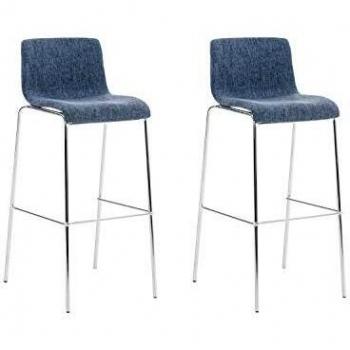 Set de 2 Taburetes Hover Tapizados en Tela Azul con Estructura Metálica Cromada