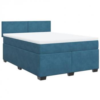 Cama Box Spring con colchón de muelles en terciopelo azul 160x200 cm