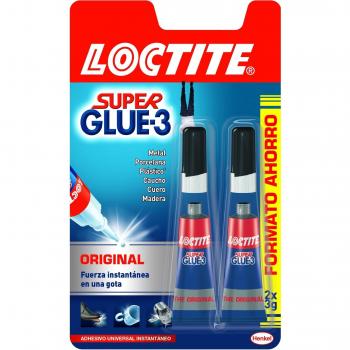 Loctite Super Glue-3 Original, pegamento universal con triple resistencia, adhesivo transparente, pegamento instantáneo y fuerza instantánea, 2x3 g