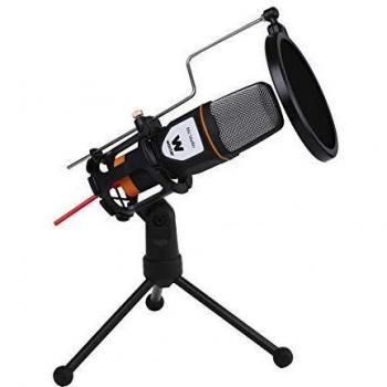 WOXTER Mic Studio Black - Micrófono condensador profesional para ordenador. Entrada: 3.5mm, trípode ajustable en inclinación V/H, color negro