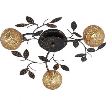 Lámpara de techo Lucande Evory, redonda, 3 luces, dorada, hecha de metal, tipo G9, ideal para salón y comedor