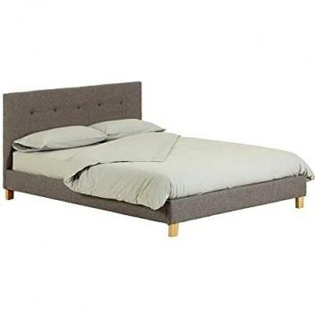 Kave Home - Cama Doble Natuse Gris 150 x 190 cm con somier y Patas de Madera de Haya