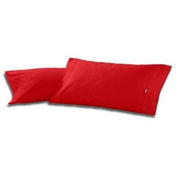 ESTELA - Funda de Almohada Combi Liso Color Rojo - 2 Piezas de 45x85 cm - 50% Algodón-50% Poliéster - 144 Hilos