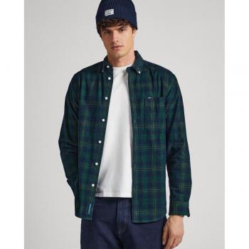 Pepe Jeans Cale Camisa de Pana para Hombre en Color Verde, Estampado de Cuadros, Corte Regular, 100% Algodón