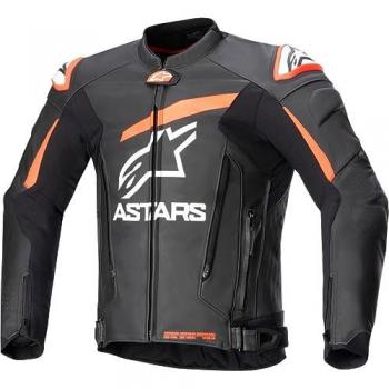 Chaqueta de Moto Alpinestars GP Plus V4 de Cuero Genuino para Motociclistas Negro-Rojo Fluo-Blanco 50