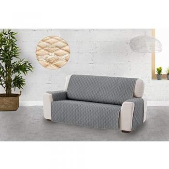 Textilhome - Funda Cubre Sofá Circus, 4 Plazas, Protector para Sofás Acolchado Color Gris