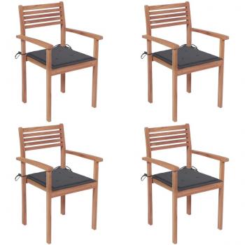Teak Garden Chairs Set of 4 with Anthracite Cushions