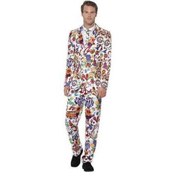 Smiffy's Smiffys-24592L Traje marchoso, con Chaqueta, pantalón y Corbata, Multicolor, L - Tamaño 42-44 24592L