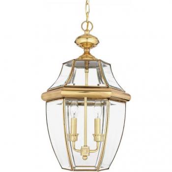 Farol colgante de exterior Newbury Garden, 49,7 cm, latón pulido, 2 luces, tipo de bombilla E14