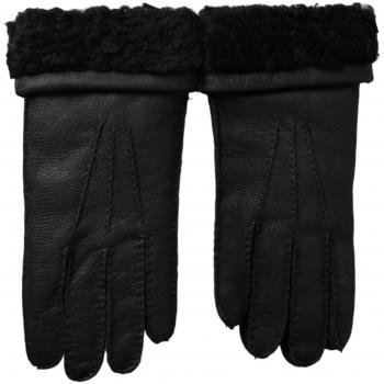 Dolce & Gabbana Black Leather Fur Short Hands Mitten Men Gloves - Size 8.5|S