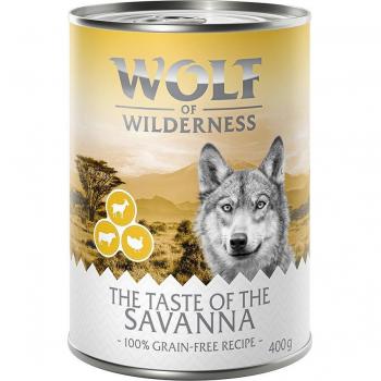 Wolf of Wilderness The Taste Of The Savanna 6 x 400 g - Comida húmeda para perros con pavo, vacuno y cabra