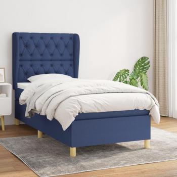 Cama box spring de muelles con colchón azul 80x200 cm en tela