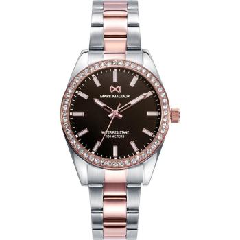 Mark Maddox - Reloj Mujer Shibuya MM1001-47 Analógico Cuarzo Bisel Rosado Circonitas Esfera Marrón Correa Bicolor