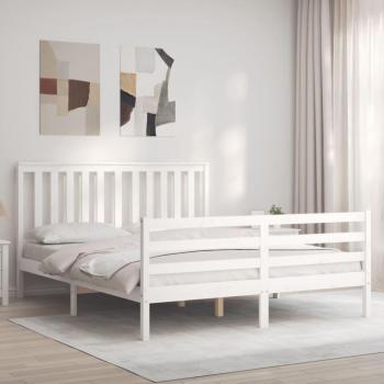 Cama King Size con cabecero blanco en madera maciza