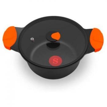 Cacerola Alta de Aluminio Fundido con Tapa de Cristal Black Pearl Premium Series 20cm x 10cm Sogo