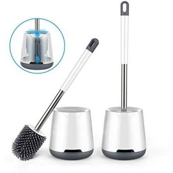 OUILA Escobillas de Baño Silicona, 2 unidades de cepillos de silicona /Escobillas de Baño/Escobilla WC/Cepillo Limpieza,Cepillo Y Soporte para Inodoro de Silicona, Strong Decontamination
