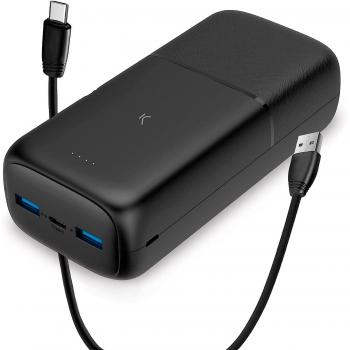 Ksix Powerbank Supra 30.000 mAh con Tecnología de Carga Rápida de 20W y Cable USB-A a USB-C Incluido