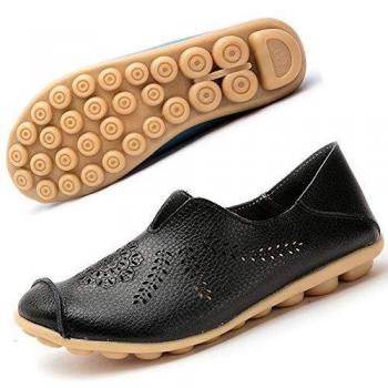 Mocasines de Cuero Mujer Casual Zapatos de Conducción Moda Loafers Verano Planos Zapatillas del Barco Zapatos Negro EU39.5=CN41