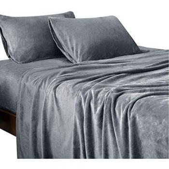 Bedsure Sabanas Coralina 140 Invierno - Juego Sábanas 140 x 190 Franela 4 Piezas, Sabanas Polar Termica Cama 140, Sabana Bajera Ajustable 140x200 con Encimera, Gris