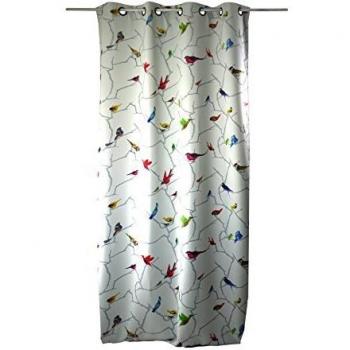 Cortina Opaca Bucólica Estampada Colibrí de Poliéster Natural 145x260 cm