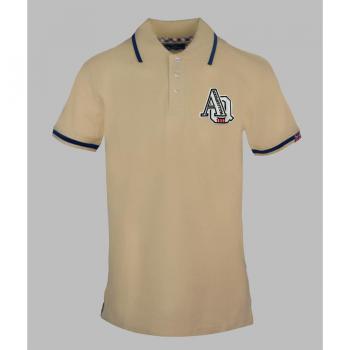 Aquascutum Men's AQ 1851 Embroidered Tipped Beige Polo Shirt - Size Medium