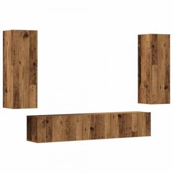 Muebles de TV de pared 4 piezas madera vieja y madera compuesta