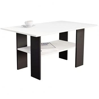 Mesa de centro angular Reading 101, Aglomerado laminado, Blanco y Negro, 100 x 60 x 50 cm con compartimento de almacenamiento