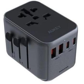 Aukey PA-TA07 Adaptador de Viaje Universal con Cargador USB-C y USB-A 35W para Reino Unido, Estados Unidos, Europa, Australia y China - Compatible en 150 países